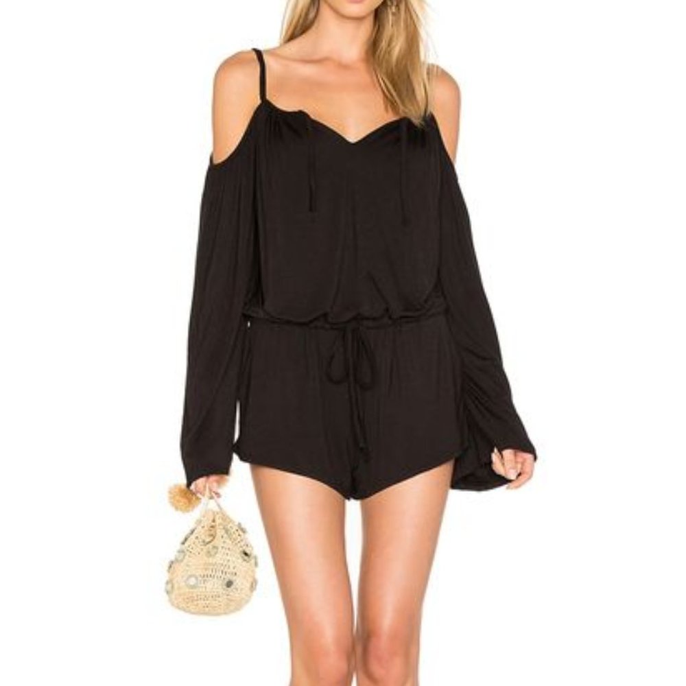 *SOLD* Chaser Cold Shoulder Cami Romper Black Sz L - Picture 1 of 11